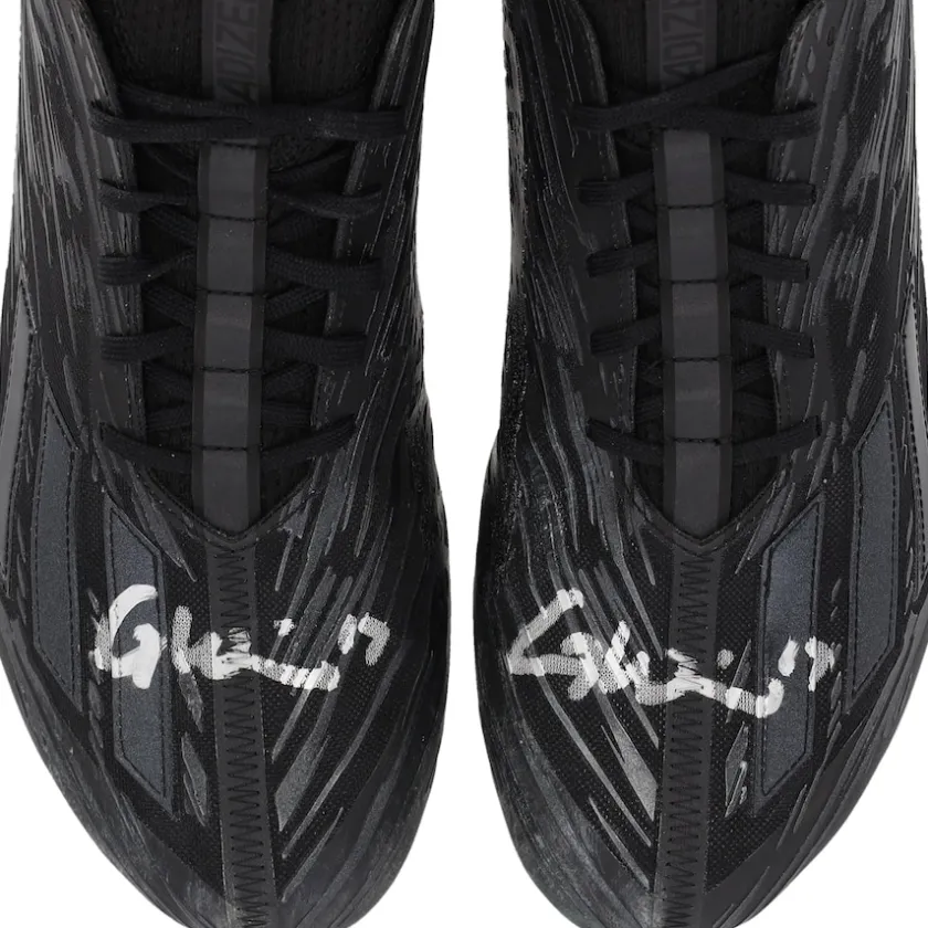 Autographed Items|Cleats & Shoes^New York Jets Garrett Wilson Autographed Game-Used Black Adidas Cleats From The 2023 NFL Season