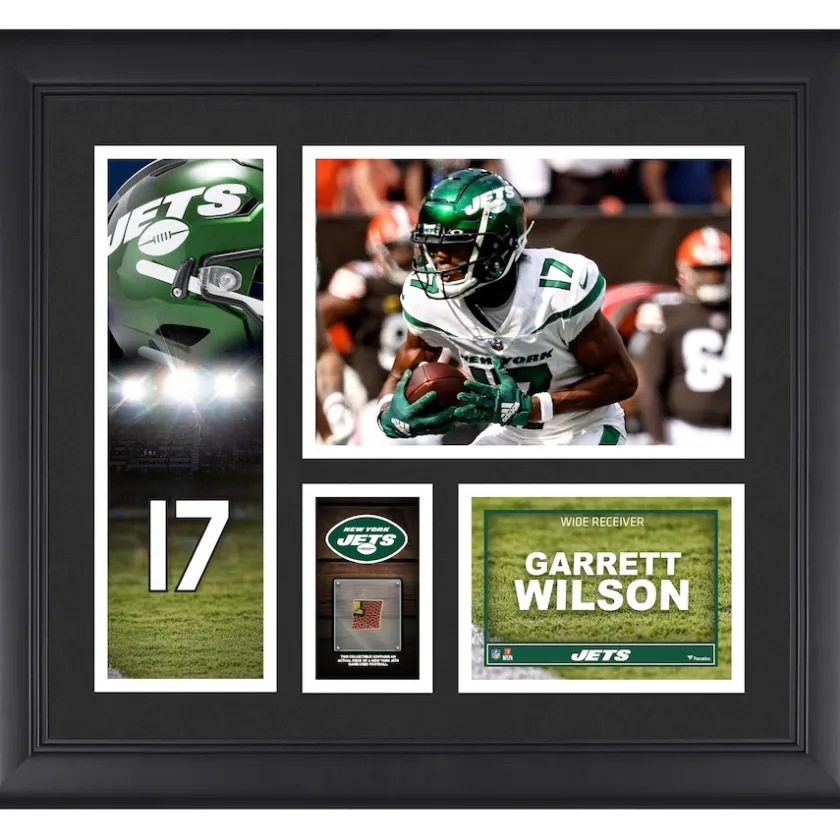 Photos^New York Jets Garrett Wilson Framed 15" X 17" Player Collage With A Piece Of Game-Used Ball