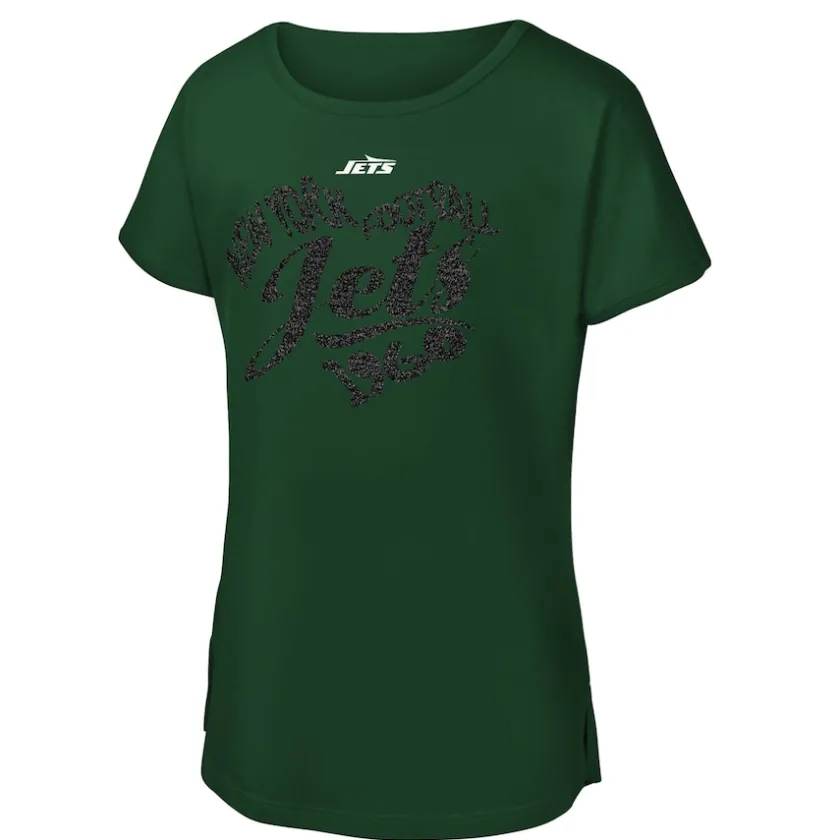 T-Shirts|Kids^New York Jets Girls Youth Green Script Heart Dolman T-Shirt