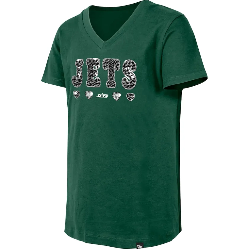 T-Shirts|Kids^New York Jets Girls Youth New Era Green Flip Sequin V-Neck T-Shirt