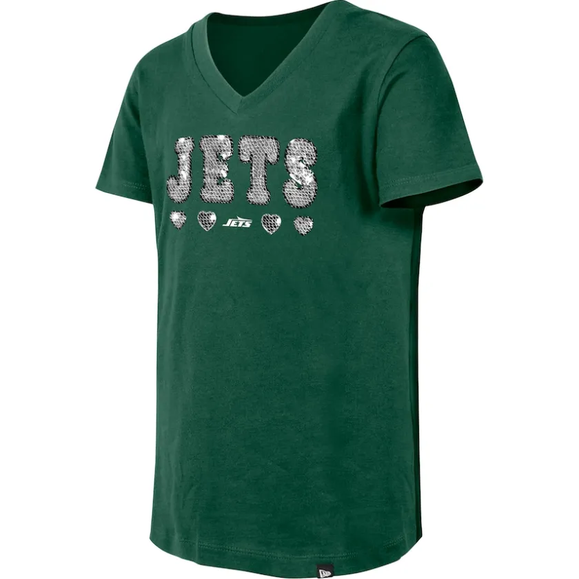T-Shirts|Kids^New York Jets Girls Youth New Era Green Flip Sequin V-Neck T-Shirt