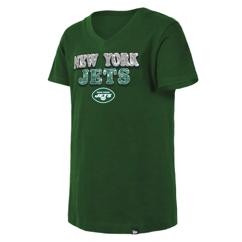 T-Shirts|Kids^New York Jets Girls Youth New Era Green Reverse Sequin V-Neck T-Shirt