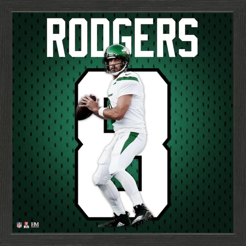 Photos|Prints & Artwork^New York Jets Highland Mint Aaron Rodgers 13'' X 13'' Impact Jersey Framed Photo