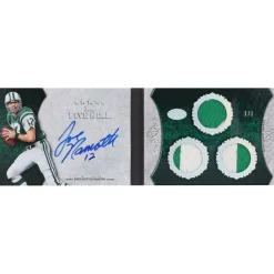 Trading Cards^New York Jets Joe Namath Autographed 2010 Topps Five Star Triple Relic #SB-JN #1/1 Card