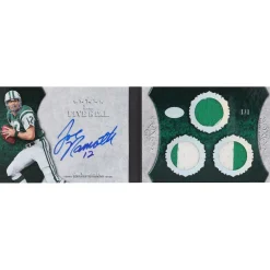 Trading Cards^New York Jets Joe Namath Autographed 2010 Topps Five Star Triple Relic #SB-JN #1/1 Card