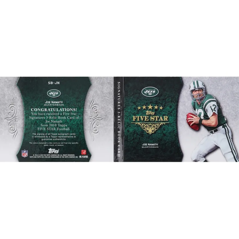 Trading Cards^New York Jets Joe Namath Autographed 2010 Topps Five Star Triple Relic #SB-JN #1/1 Card