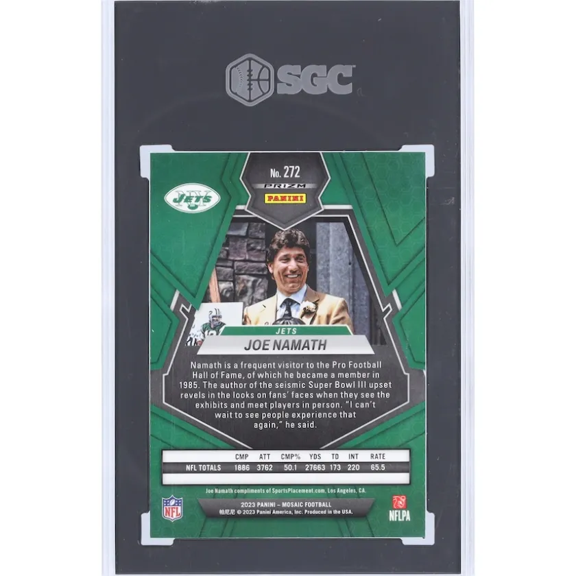 Trading Cards^New York Jets Joe Namath 2023 Panini Mosaic Honeycomb Case Hit #272 SGC Authenticated 9.5 Card