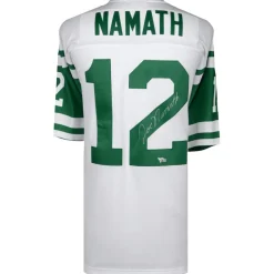 Autographed Items|Collectible Jerseys^New York Jets Joe Namath Autographed White Mitchell & Ness Replica Jersey