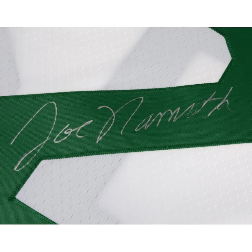 Autographed Items|Collectible Jerseys^New York Jets Joe Namath Autographed White Mitchell & Ness Replica Jersey