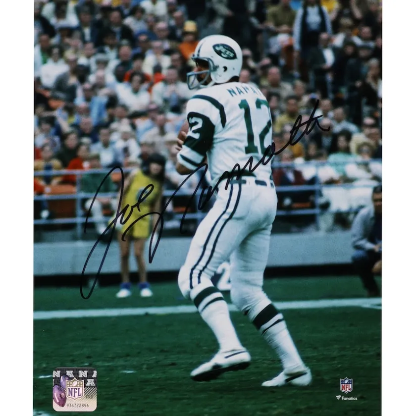 Photos|Prints & Artwork^New York Jets Joe Namath Autographed 8" X 10" White Jersey In Pocket Photograph