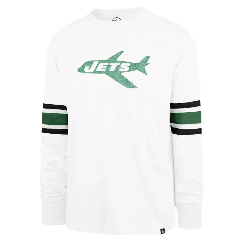 Long Sleeved^New York Jets Men's '47 White Gridiron Throwback Premier Brex Long Sleeve T-Shirt