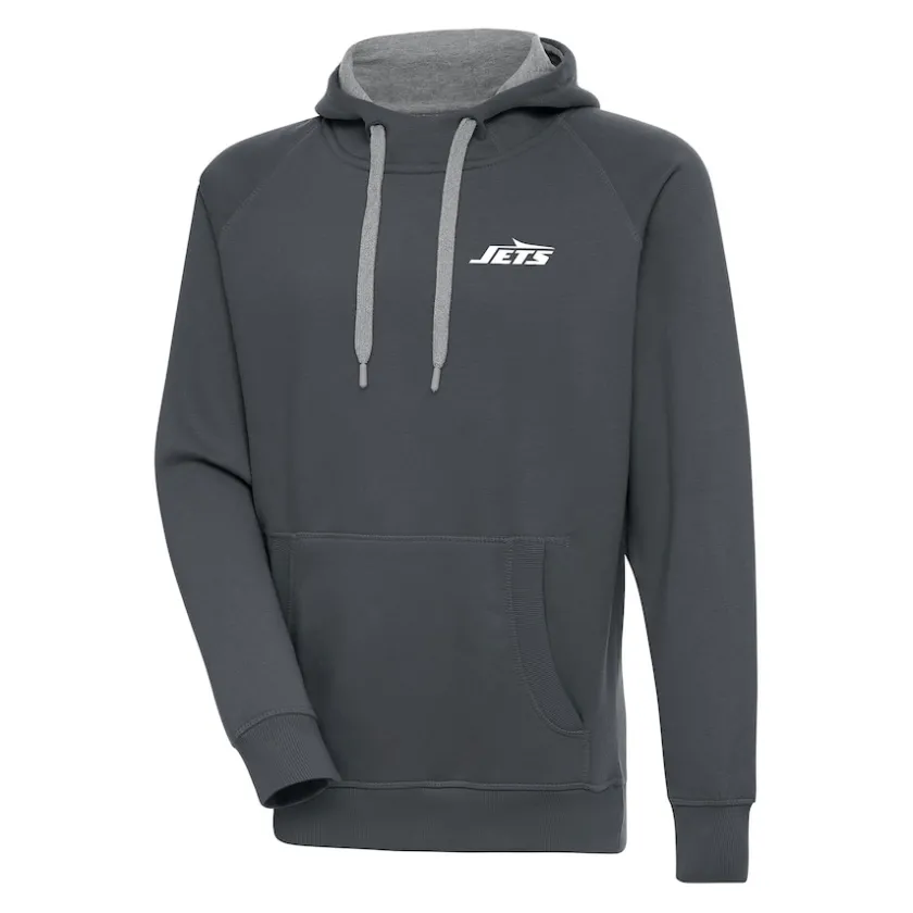 Big & Tall^New York Jets Men's Antigua Charcoal Big & Tall Victory Pullover Hoodie