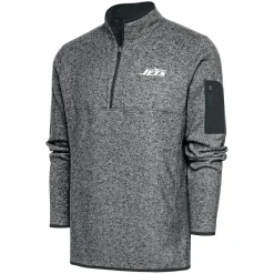 Big & Tall^New York Jets Men's Antigua Heather Gray Big & Tall Fortune Quarter-Zip Pullover Jacket