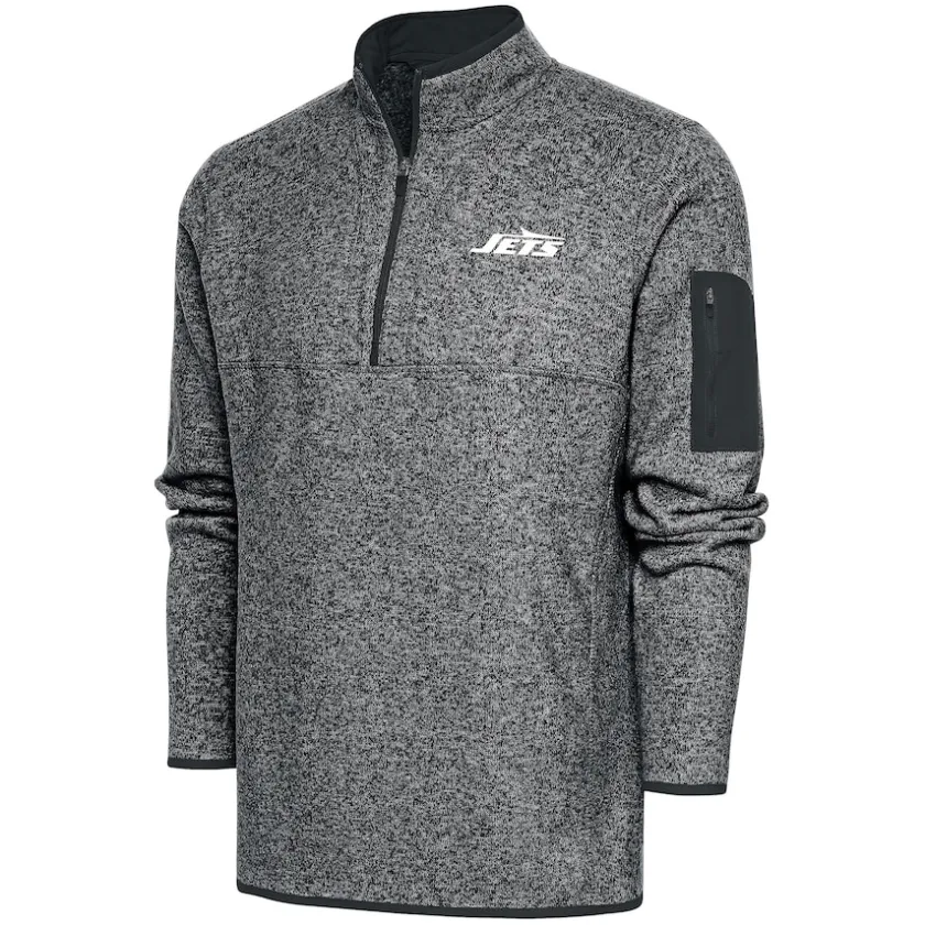 Big & Tall^New York Jets Men's Antigua Heather Gray Big & Tall Fortune Quarter-Zip Pullover Jacket