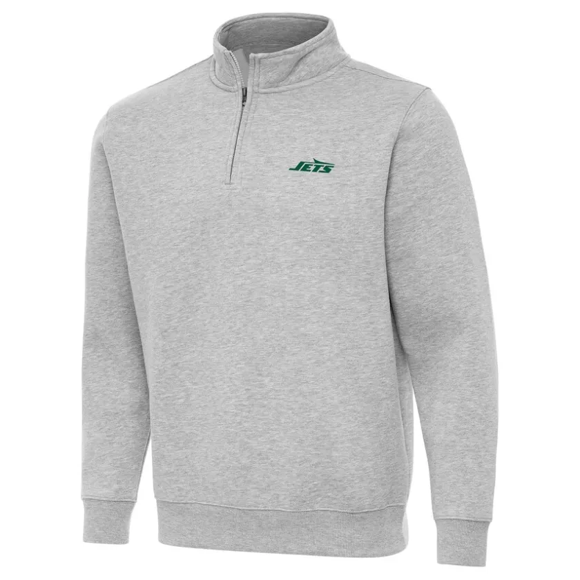 Jackets^New York Jets Men's Antigua Heather Gray Victory Quarter-Zip Pullover Top