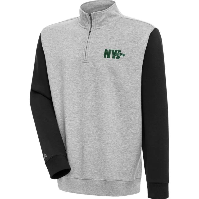 Jackets|Sweatshirts & Fleece^New York Jets Men's Antigua Heather Gray Victory Quarter-Zip Pullover Top