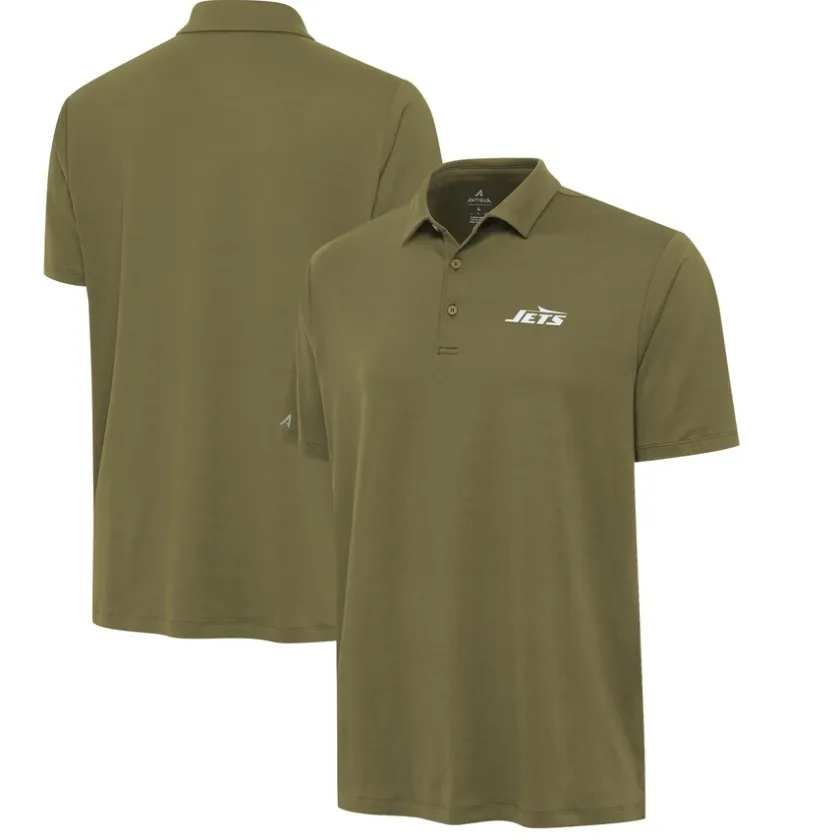 Polos^New York Jets Men's Antigua Olive Reprocess Polo