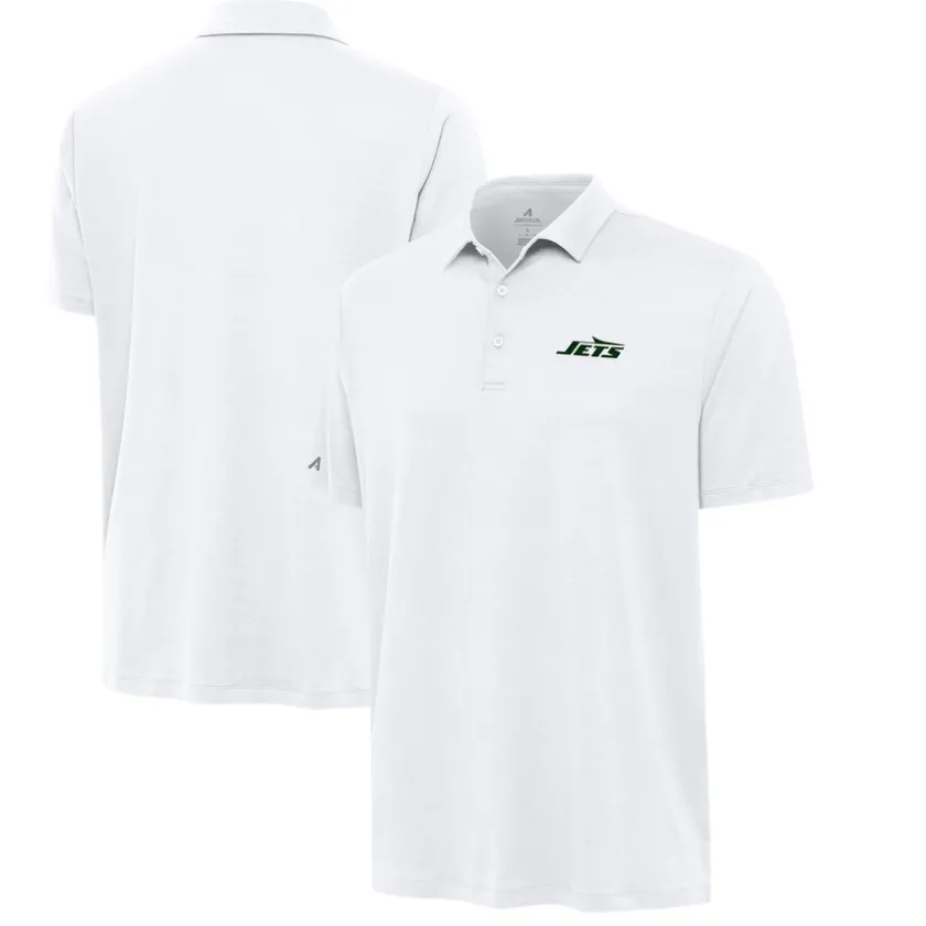 Polos^New York Jets Men's Antigua White Reprocess Polo