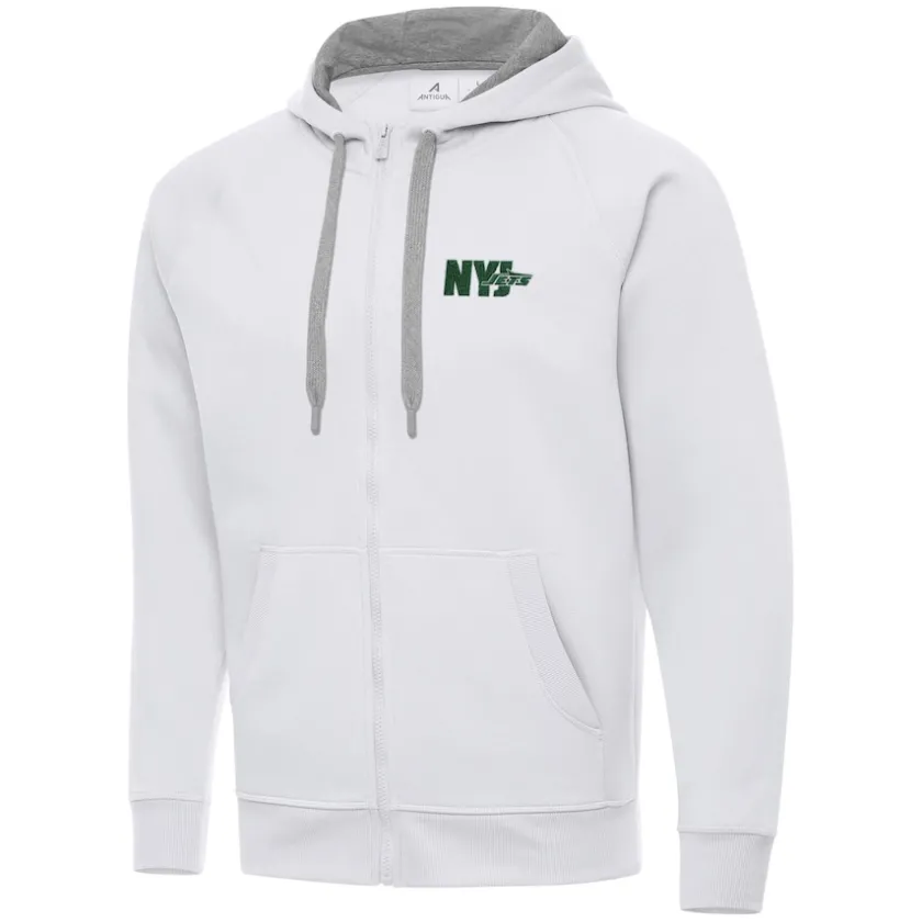 Jackets^New York Jets Men's Antigua White Victory Full-Zip Hoodie