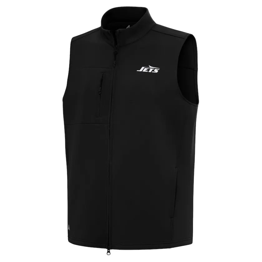 Jackets^New York Jets Men's Antigua Black Demand Full-Zip Vest