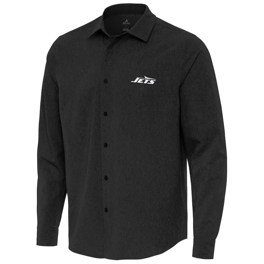 Sweaters & Dress Shirts|Sweaters^New York Jets Men's Antigua Black Exposure Woven Long Sleeve Button-Up Shirt