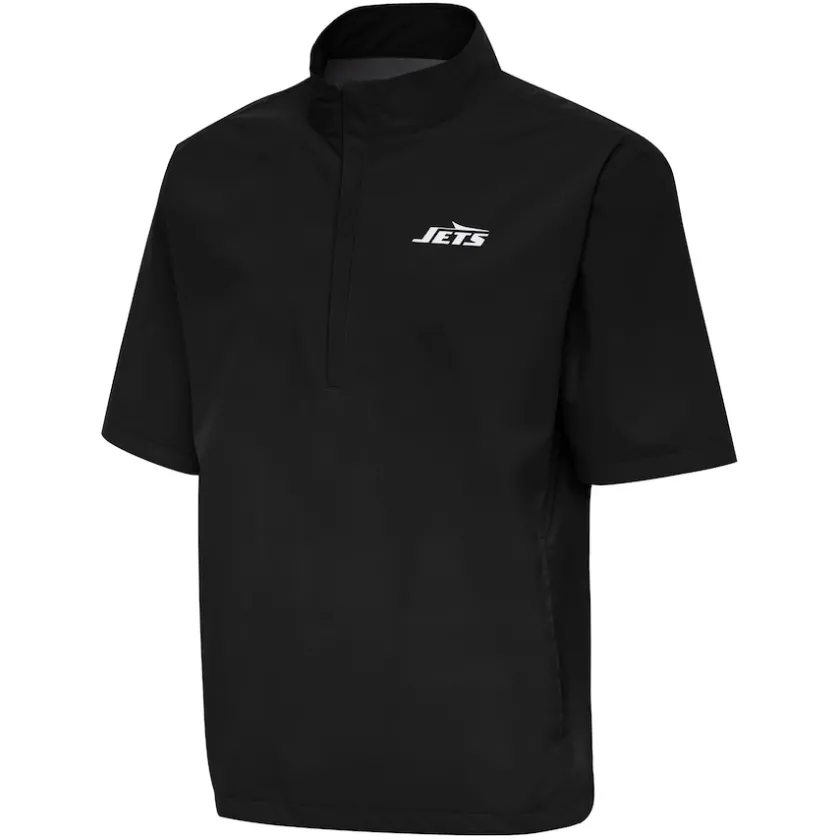 Jackets^New York Jets Men's Antigua Black Brisk Short Sleeve Quarter-Zip Windshirt