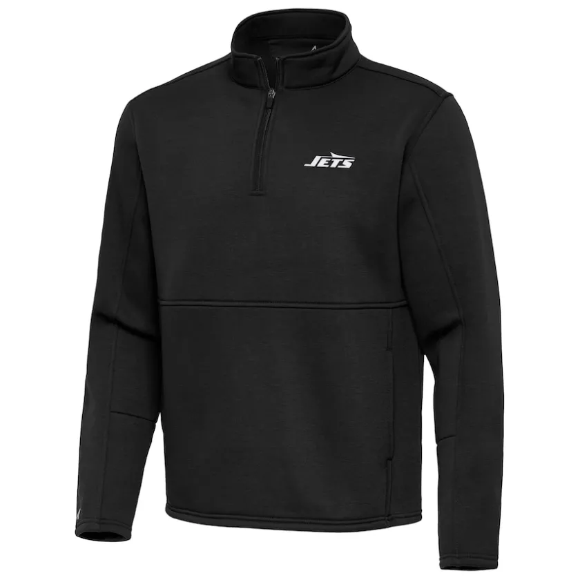 Jackets|Sweatshirts & Fleece^New York Jets Men's Antigua Black Twist Quarter-Zip Pullover Jacket