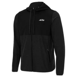 Jackets^New York Jets Men's Antigua Black/Charcoal Sway Full-Zip Hoodie