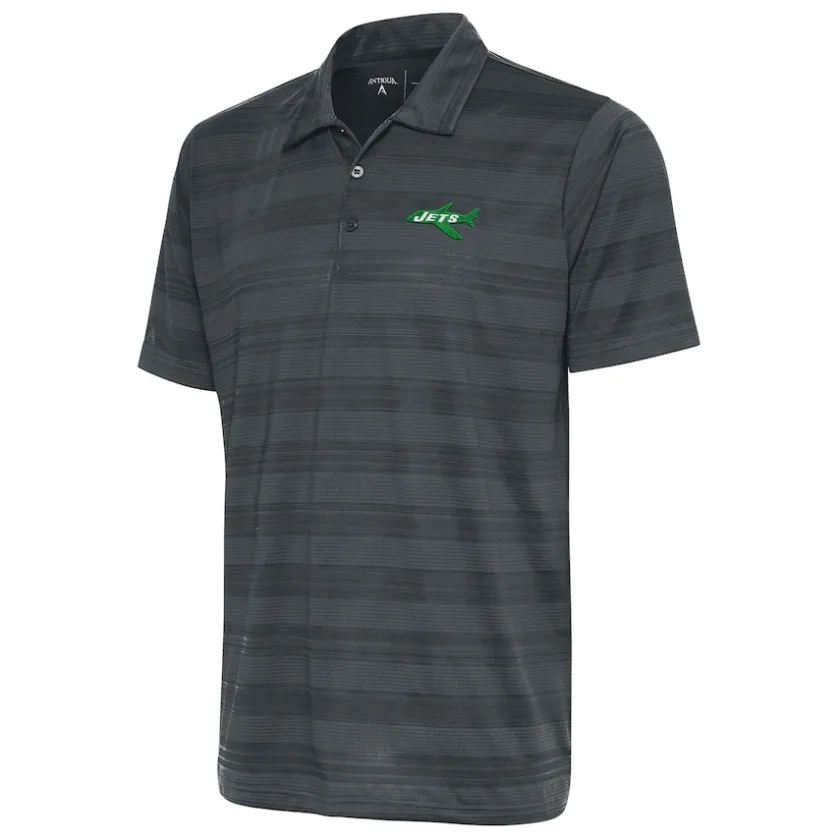 Polos^New York Jets Men's Antigua Charcoal Team Logo Throwback Compass Polo