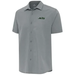 Sweaters & Dress Shirts|Sweaters^New York Jets Men's Antigua Gray Activate Woven Button-Up Shirt