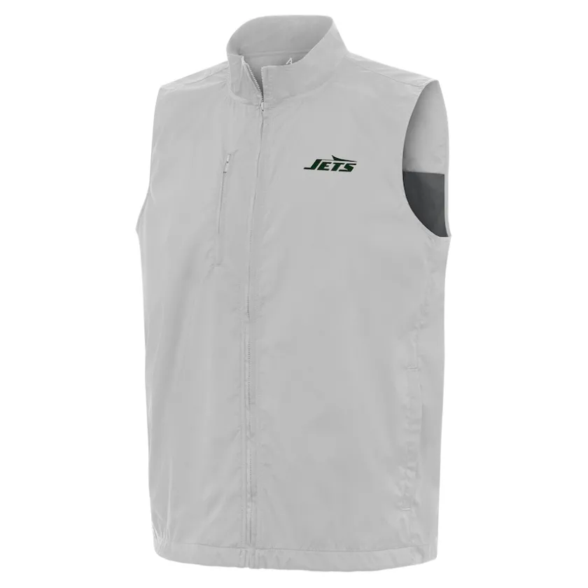 Jackets^New York Jets Men's Antigua Gray Brisk Full-Zip Vest