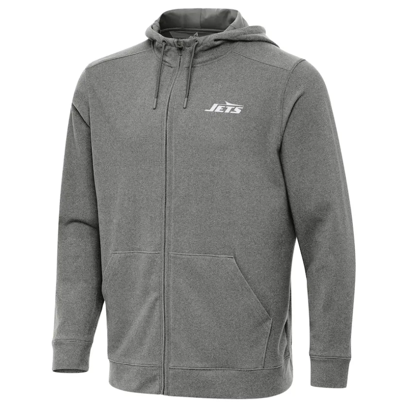 Jackets^New York Jets Men's Antigua Heather Black Effortless Full-Zip Hoodie