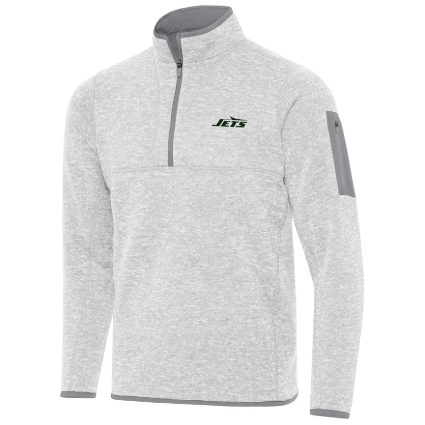Jackets^New York Jets Men's Antigua Heather Gray Fortune Quarter-Zip Pullover Jacket
