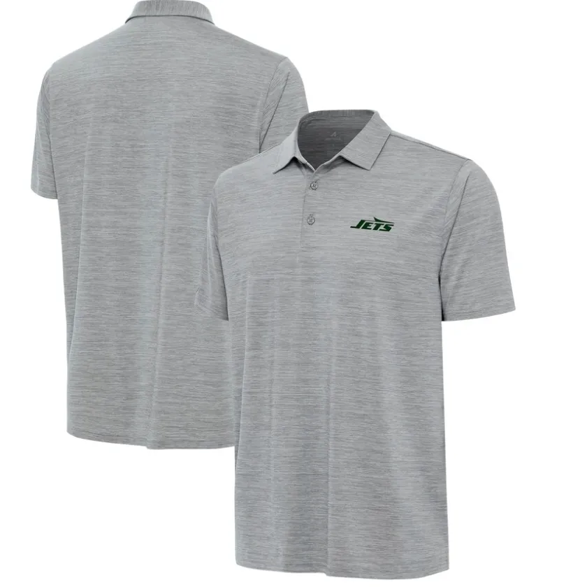 Polos^New York Jets Men's Antigua Heather Gray Layout Polo