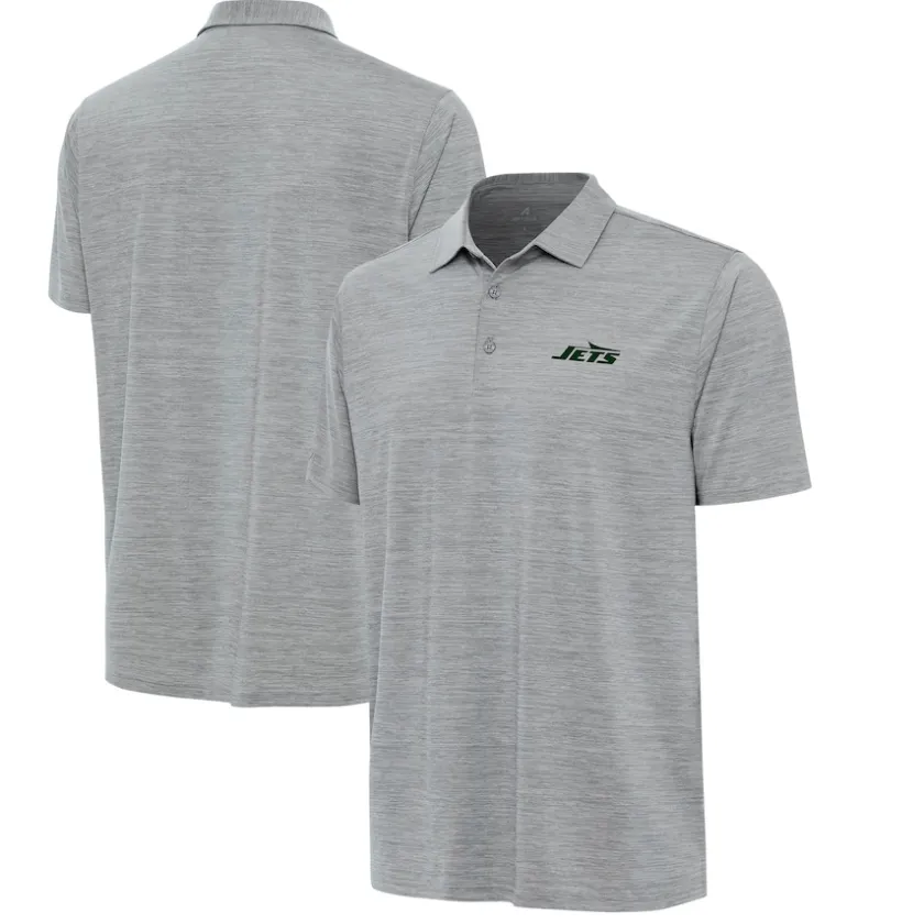 Polos^New York Jets Men's Antigua Heather Gray Layout Polo