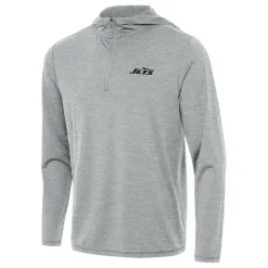 Jackets|Sweatshirts & Fleece^New York Jets Men's Antigua Heather Gray Tidy Quarter-Zip Pullover Hoodie