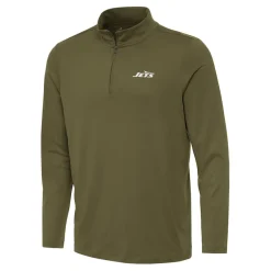 Jackets^New York Jets Men's Antigua Olive Reprocess Quarter-Zip Top