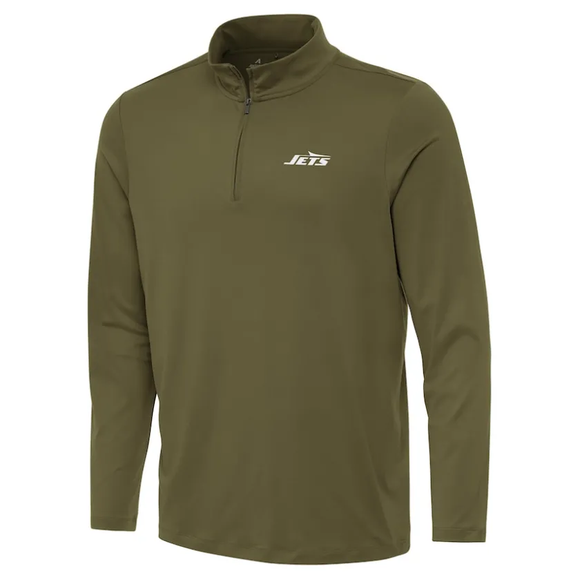 Jackets^New York Jets Men's Antigua Olive Reprocess Quarter-Zip Top