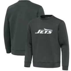 Jackets^New York Jets Men's Antigua Pewter Relevant Lightweight Pullover Sweatshirt