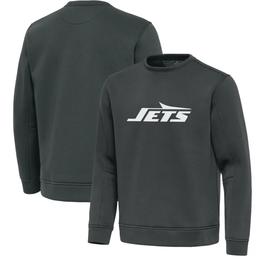Jackets^New York Jets Men's Antigua Pewter Relevant Lightweight Pullover Sweatshirt