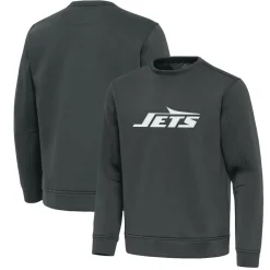 Jackets^New York Jets Men's Antigua Pewter Relevant Lightweight Pullover Sweatshirt