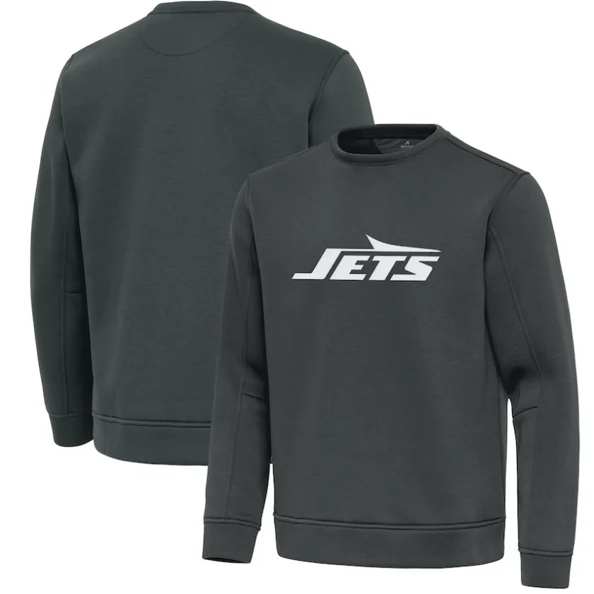 Jackets^New York Jets Men's Antigua Pewter Relevant Lightweight Pullover Sweatshirt