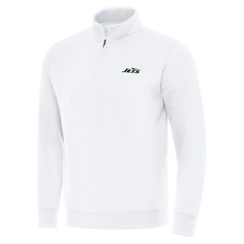 Jackets|Sweatshirts & Fleece^New York Jets Men's Antigua White Victory Quarter-Zip Pullover Top