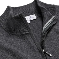 Sweaters & Dress Shirts|Sweatshirts & Fleece^New York Jets Men's Charles Tyrwhitt Gray Merino Quarter-Zip Pullover Sweater