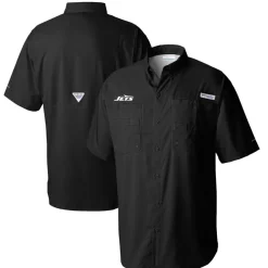 Polos|Sweaters & Dress Shirts^New York Jets Men's Columbia Black Tamiami Omni-Shade Button-Down Shirt