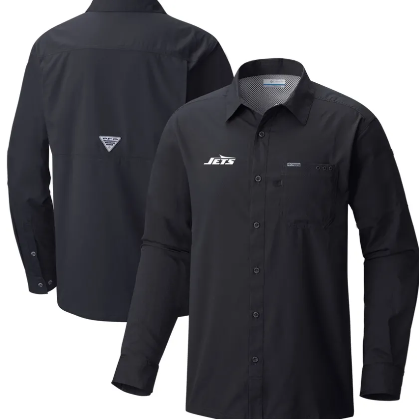 Sweaters & Dress Shirts^New York Jets Men's Columbia Black Slack Tide Omni-Wick Button-Up Long Sleeve Shirt