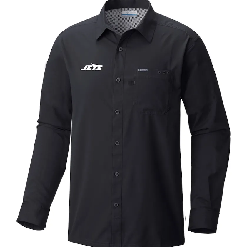 Sweaters & Dress Shirts^New York Jets Men's Columbia Black Slack Tide Omni-Wick Button-Up Long Sleeve Shirt