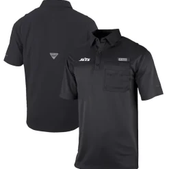 Polos^New York Jets Men's Columbia Black Omni-Wick Flycaster Pocket Polo