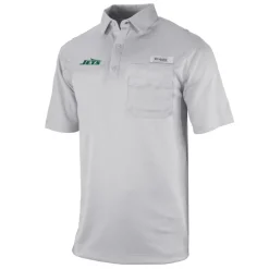 Polos^New York Jets Men's Columbia Gray Omni-Wick Flycaster Pocket Polo