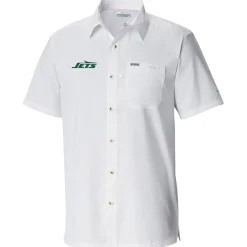 Sweaters & Dress Shirts^New York Jets Men's Columbia White Slack Tide Omni-Wick Button-Up Camp Shirt